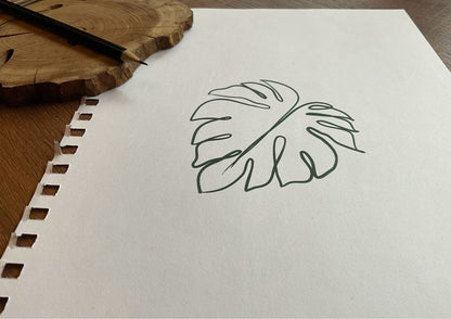 Monstera leaf leaves hand made line art design tee tshirt print