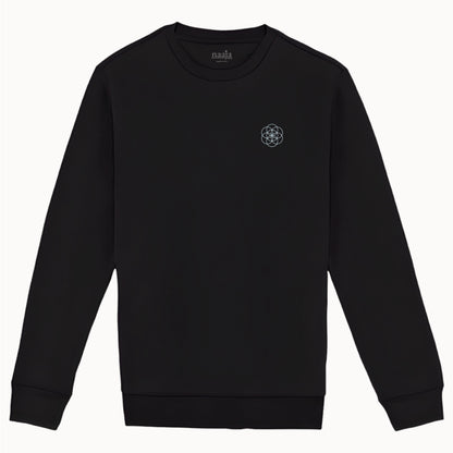 Organic cotton 100% sweatshirt jet black ebony charcoal midnight sacred geometry mandala hexagon