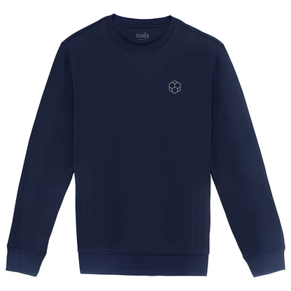 Organic cotton sweat shirt jumper plain dark navy ocean blue sacred geometry mandala hexagon