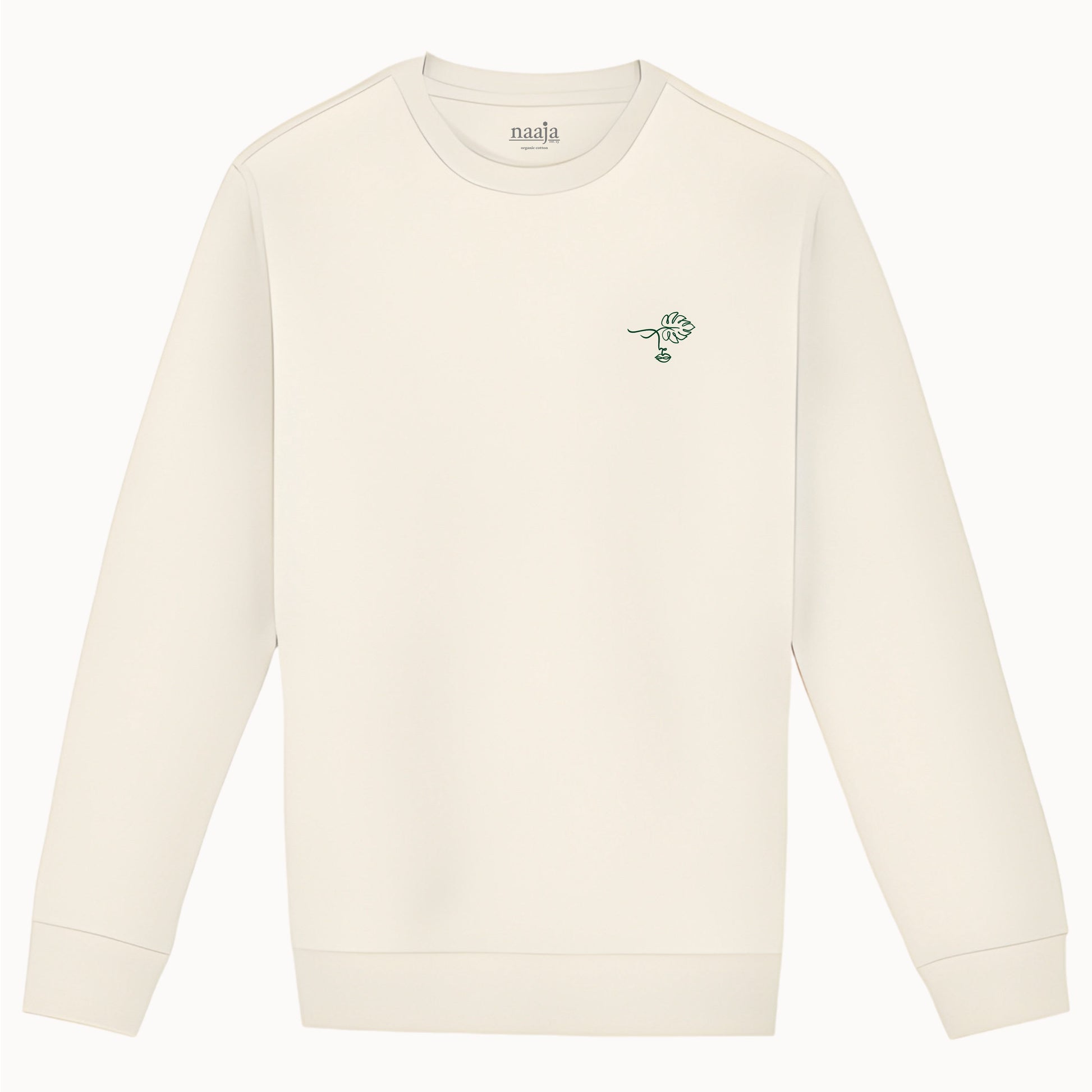 Organic cotton sweat shirt plain off white ivory cream line art face design plant leaf leaves